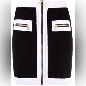 💜Black and White Balmain Square Fitted Mini Skirt